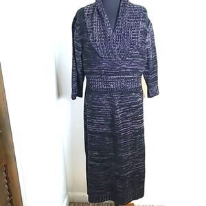 Avenue Sweater Midi-Dress, Black & Gray with Cowl Neckline, Size 14/16